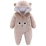 JiAmy Baby-Overall Baby-Strampler Flanell Winter-Strampelanzug mit Füßchen Kapuze Cartoon,Khaki...