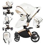 3 in 1 Kombikinderwagen 3 in 1 Reisesysteme Kinderwagen Infant Hochlandschaft Liegender Buggy Kinderwagen Neugeborenen Kinderwagen Faltbarer Standardkinderwagen (906 White)