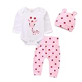 Juflam Neugeborene Baby Mädchen Kleidung Giraffe Strampler+Rosa Punkt Hose+ Hat 3Pcs Bekleidungssets (0–3 Monate)