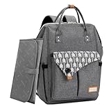 Lekebaby Baby Wickelrucksack Wickeltasche mit Wickelunterlage Multifunktional Große Kapazität Babytasche Reisetasche für Unterwegs, Grau