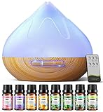 Aroma Diffusor Set für Ätherische Öle 500 ML, 8 x10 ML Ätherische Öle, Fernbedienung,14-Farben-LED Mit 4 Timer-Einstellung