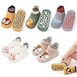 angelikashalala 5 Paar Baby rutschfeste Socken, Anti Rutsch Babysocken with Cartoon Tiermotive für Baby Mädchen Jungen Kinder(0-12 Monate)