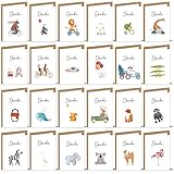 BIROYAL 24 Dankeskarten, Danke Karte mit 24 Tierzeichnungen auf der Vorderseite, professionelle...