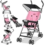 KIDIZ® Kinderwagen CITY Buggy Kinderbuggy klappbar Sportwagen Faltbar 360° 4-Zoll-Räder Inkl. Sonnen- und Regenverdeck zusammenklappbar 5-Punkt-Sicherheitsgurt ab 6 Monate, Rosa