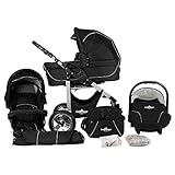 Bergsteiger Capri Kinderwagen 3 in 1 Kombikinderwagen Megaset 10 teilig inkl. Babyschale, Babywanne, Sportwagen und Zubehör